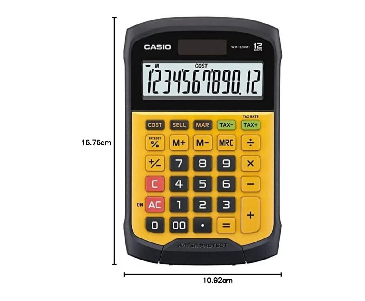 Casio Waterproof and Dustproof Calculator, Mini Just Type, 12 Digits, WM-320MT-N