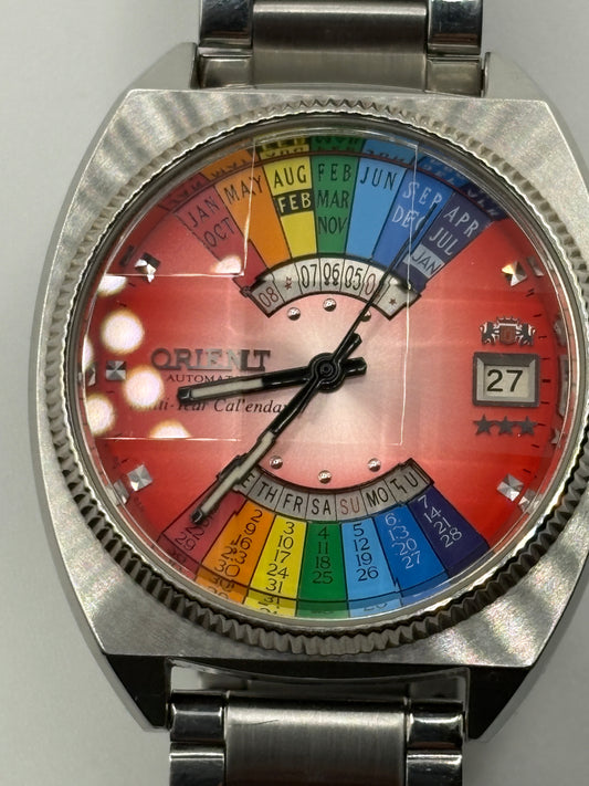 Super rare Vintage ORIENT Multi-Year Calendar Rainbow Dial Automatic  1970s Japanese Watch