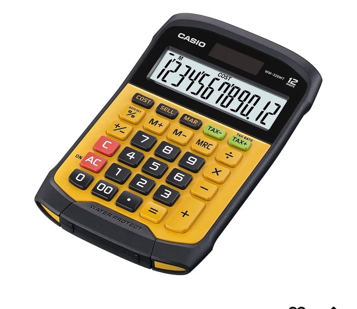 Casio Waterproof and Dustproof Calculator, Mini Just Type, 12 Digits, WM-320MT-N